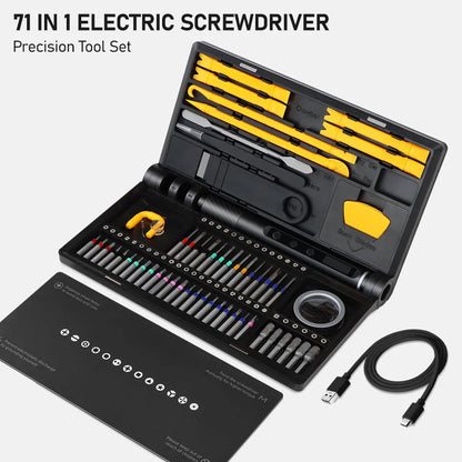 71-in-1 Precision Electric Screwdriver Set — Cordless with 48 Magnetic Bits, Phillips, LED, Torque Control & Tweezers for PC & Phone Repair