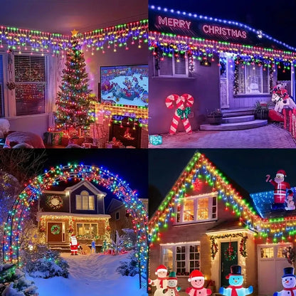 162/96 LED Solar Icicle Christmas Lights – Outdoor Waterproof Fairy Lights with 8 Modes for Home, Party & Holiday Decoration