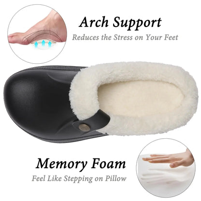 Bebealy Casual Women’s Garden Shoes & Warm Fluffy Men’s Waterproof Winter Slippers – Outdoor Antiskid Classic Leopard Design