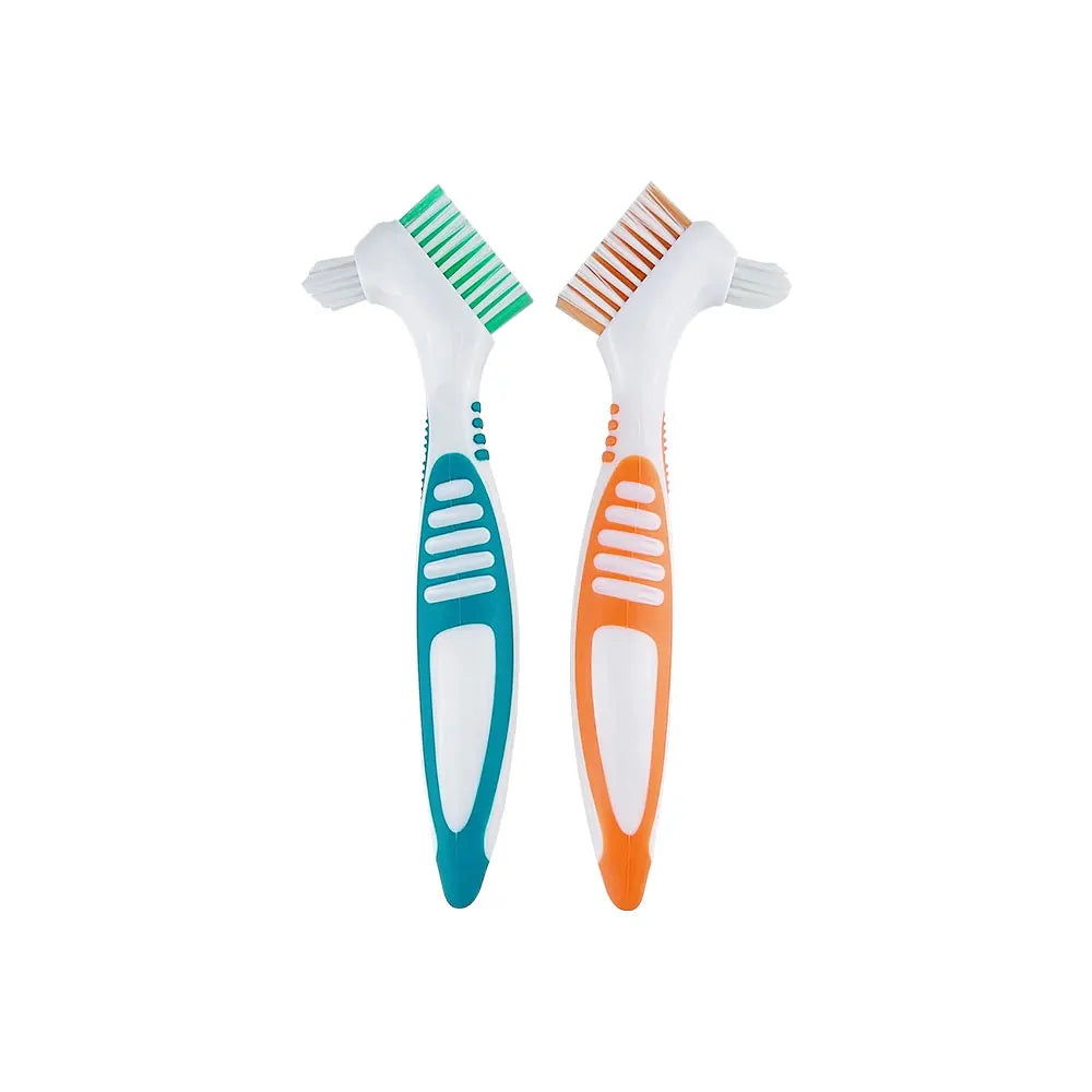 Denture Cleaning Brush - Soft Multi-Layer Bristle False Teeth Brush with Non-Slip Rubber Handle