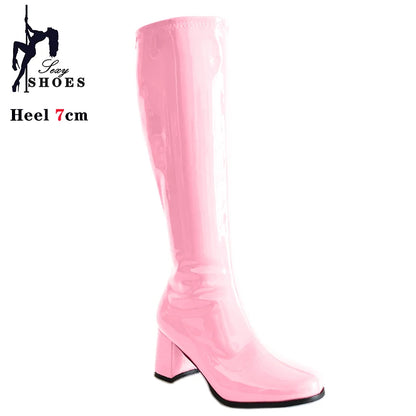 Women’s 7cm Retro Gogo Boots - Custom Color Knee-High Square Heel Party Boots with Zip