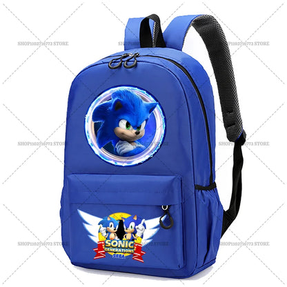 Cartoon Sonic Backpack — School Bag for Kids & Teens Featuring Amy, Rose & Shadow Characters, Perfect Gift for Boys