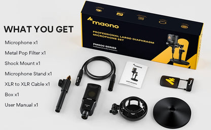 Maono PM500T XLR Condenser Microphone – 34mm Large Diaphragm Cardioid Studio Mic for Recording, Podcasting & Streaming