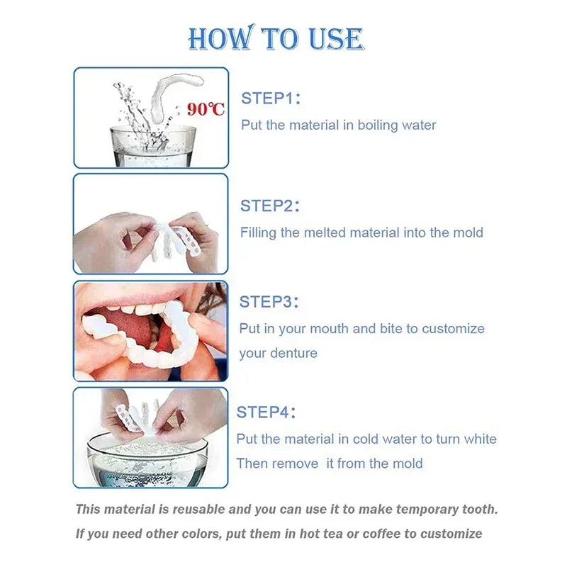 Silicone Denture Set – Temporary Orthodontic Teeth, Fake Teeth for Oral Hygiene, Whitening, and Dental Braces Simulation