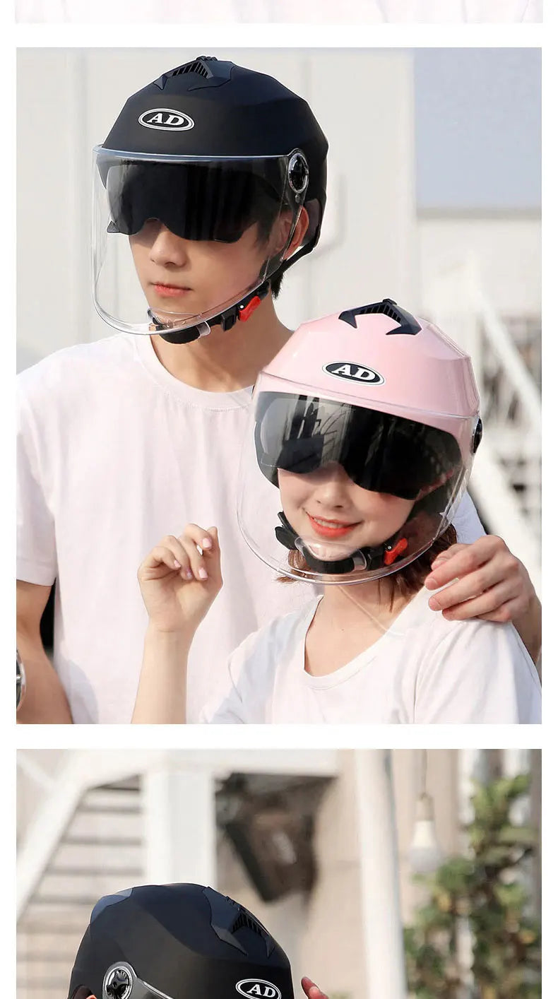 Motorcycle Helmet with LED Lights – Double Visor Moped Helmet for Men & Women, Electric Scooter & Bicycle Light, Rechargeable