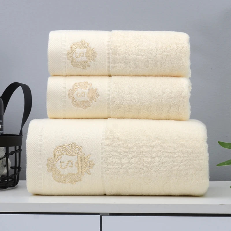 3-Piece Cotton Towel Set – 2 Hand Face Towels 35x75cm + 1 Bath Towel 70x140cm Soft Washcloth Gift Set