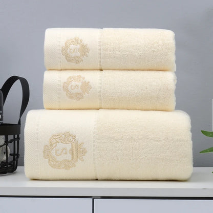 3-Piece Cotton Towel Set – 2 Hand Face Towels 35x75cm + 1 Bath Towel 70x140cm Soft Washcloth Gift Set