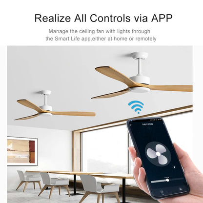 Tuya WiFi Smart Ceiling Fan Light Kit – Remote & App Control, Adjustable Speed, Alexa & Google Home Compatible