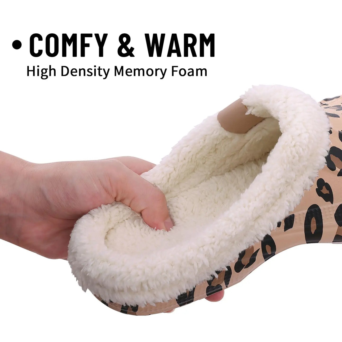 Bebealy Casual Women’s Garden Shoes & Warm Fluffy Men’s Waterproof Winter Slippers – Outdoor Antiskid Classic Leopard Design
