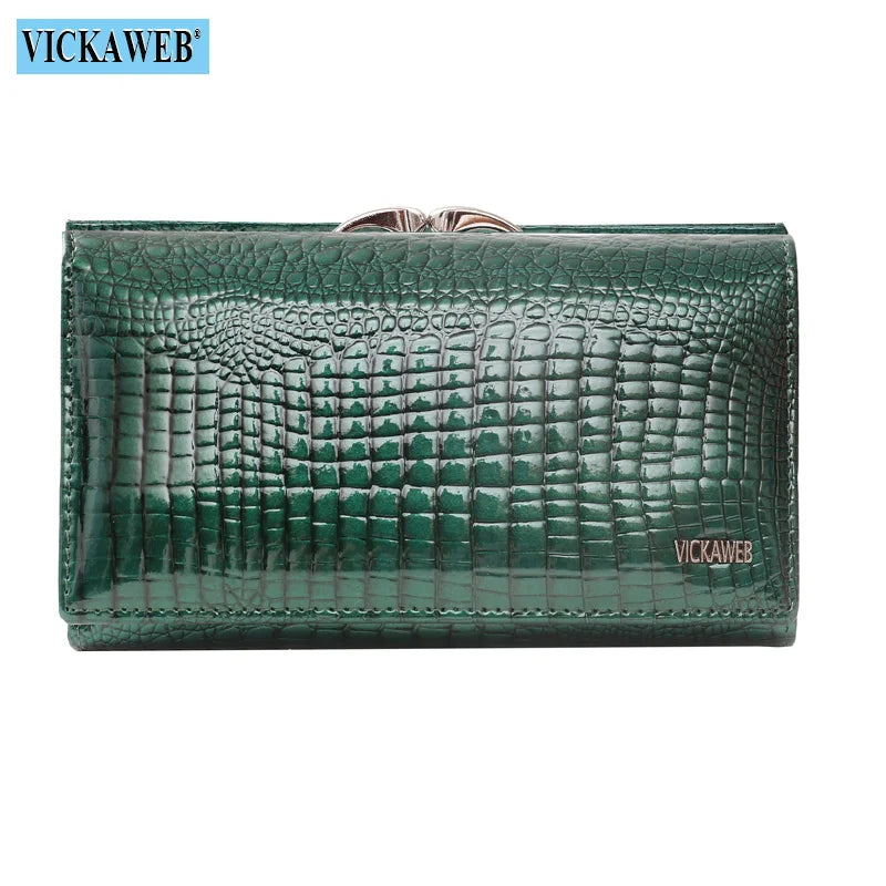 Women’s Genuine Leather Short Wallet – Fashion Alligator Hasp & Zipper Coin Purse AE2155