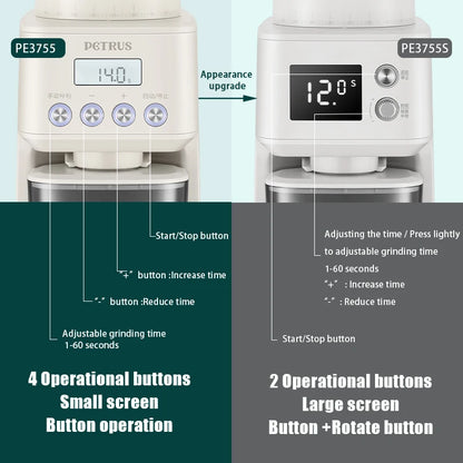 Petrus Electric Coffee Bean Grinder | 51 Precise Settings | Stainless Steel Conical Burr Grinder with Digital Timer Display