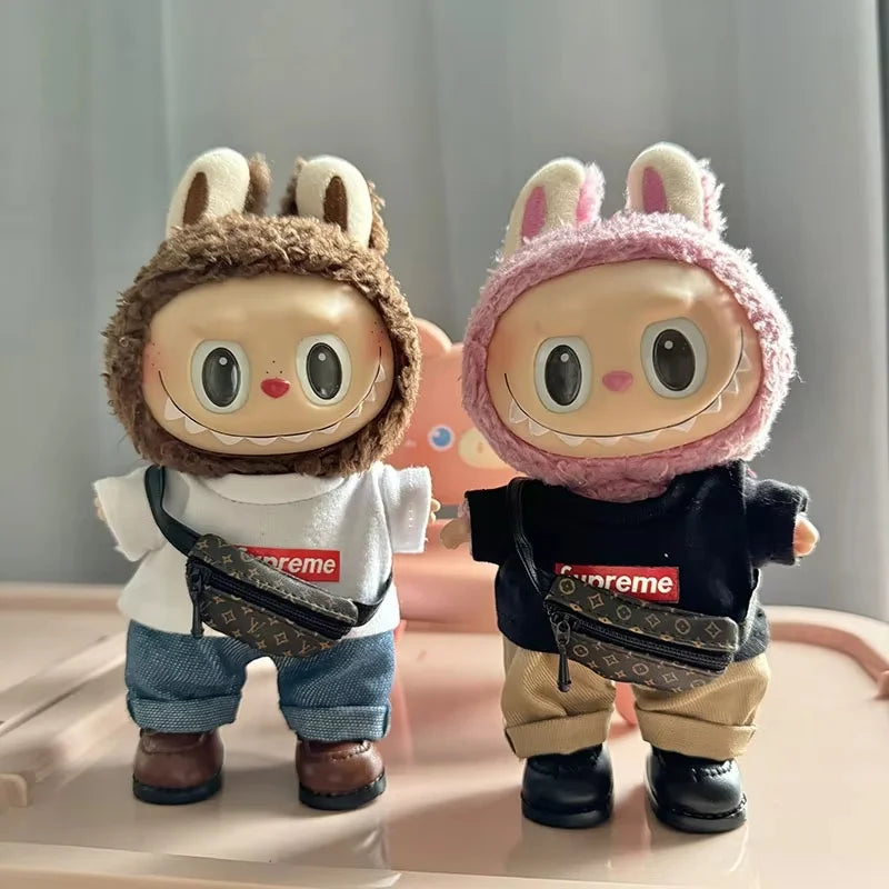 17cm Lovely Labubu Doll Clothes - First & Second Generation Supreme Clothing Set, Multi-Color Outfits