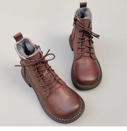 Careaymade 100% Genuine Leather Wide Casual Women’s Short Boots – Big Size, Handmade Men’s Wool Boots