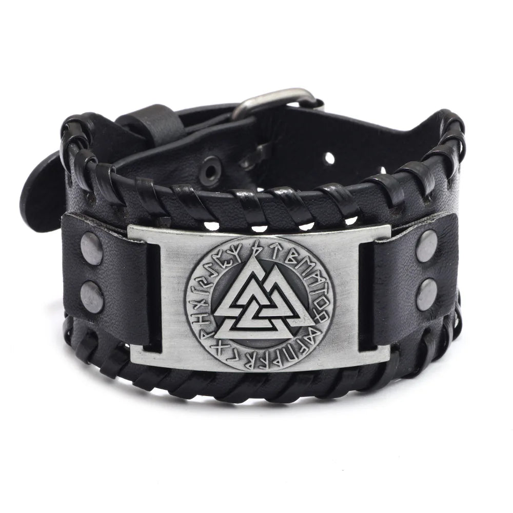 Trendy Viking Bracelet – Nordic Rune Compass & God Bird Charm Leather Woven Jewelry for Men, Fashion Accessory & Party Gift