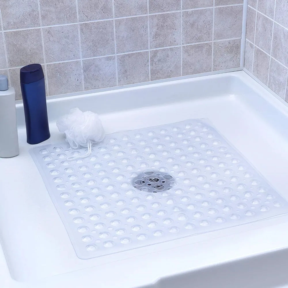 53×53cm Square PVC Shower Mat – Anti-Slip Bath Floor Pad with Suction Cups for Safety in Bathtub & Bathroom