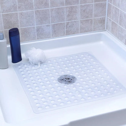 53×53cm Square PVC Shower Mat – Anti-Slip Bath Floor Pad with Suction Cups for Safety in Bathtub & Bathroom