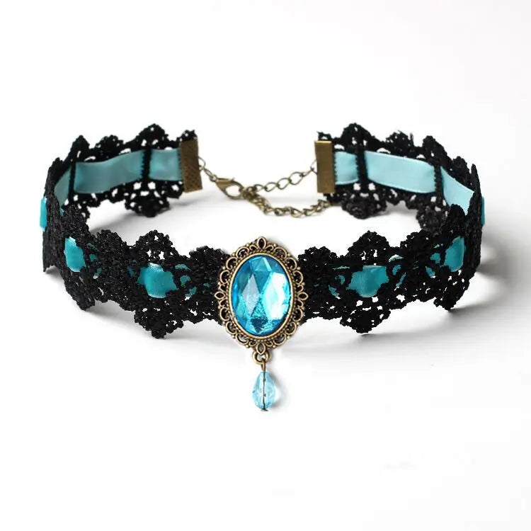 10-Style Bohemian Lace Necklaces for Women – Gothic Punk Choker Jewelry, Red, Blue & Black, Fashion Gift