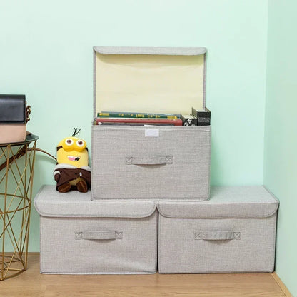 Washable Cotton Linen Folding Storage Box – CD, Toy & Laundry Organizer with Lid