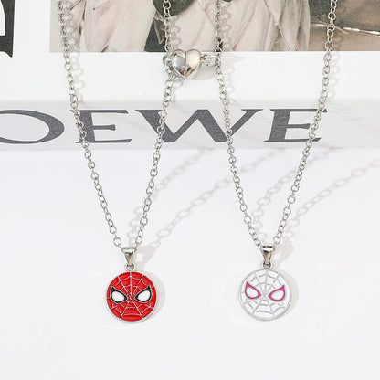 Spiderman Superhero Necklace Set - 2PCS Avengers Pendant Jewelry Gift for Couples & Valentine’s Day