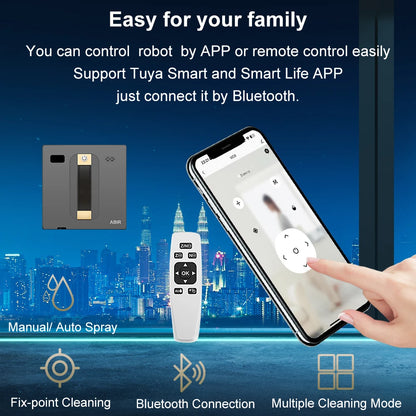 ABIR WD8 Robot Window Vacuum Cleaner – Dual Ultrasonic Spray, APP & Remote Control, Smart Home Glass Mop & Auto Wall Cleaning Robot