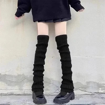 Lolita Knitted Leg Warmers for Women – 40/50/70cm White & Black Crochet Sock Boot Cuffs for Autumn & Winter