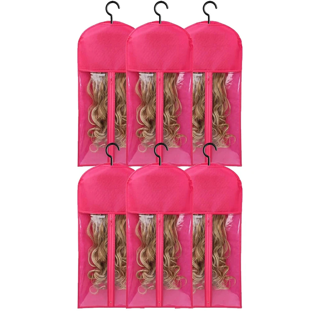 Premium Wig Storage Bags - Transparent Hanging Organizer with Metal Hangers for Wigs & Hair Extensions