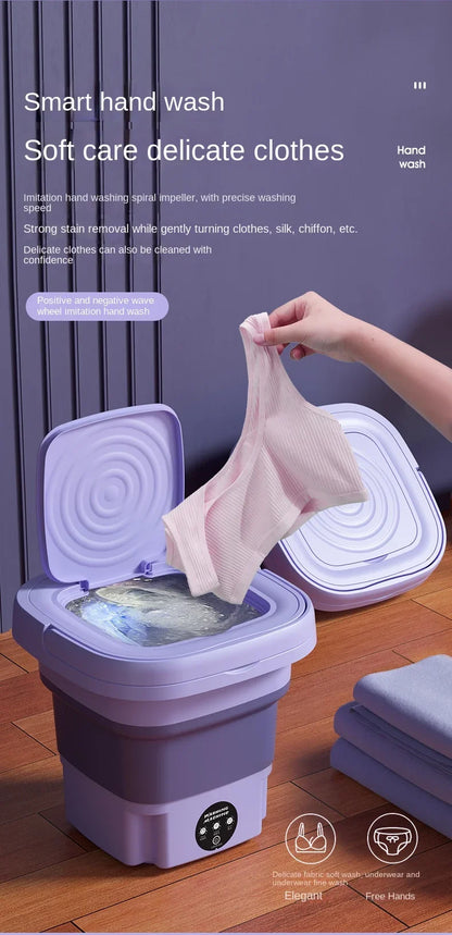 8L Portable Foldable Washing Machine – Mini Washer with Spin Dryer for Socks, Underwear & Panties