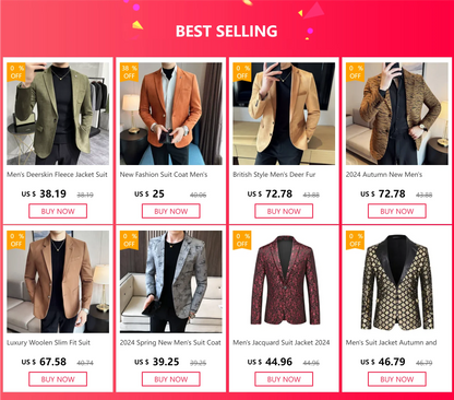 Men's Deerskin Fleece Blazer – Slim Fit Single Button Suit Jacket for Business & Casual Wear