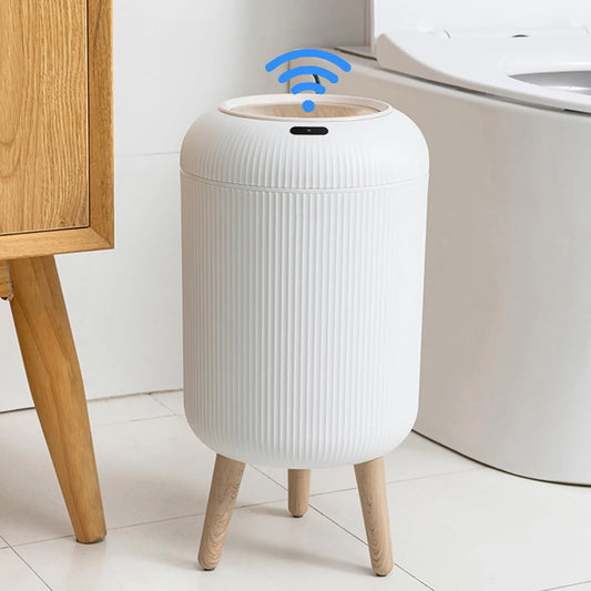 Small Plastic Smart Trash Can with Lid - Automatic Motion Sensor Trash Can for Bedroom, Bathroom, Kitchen, Office