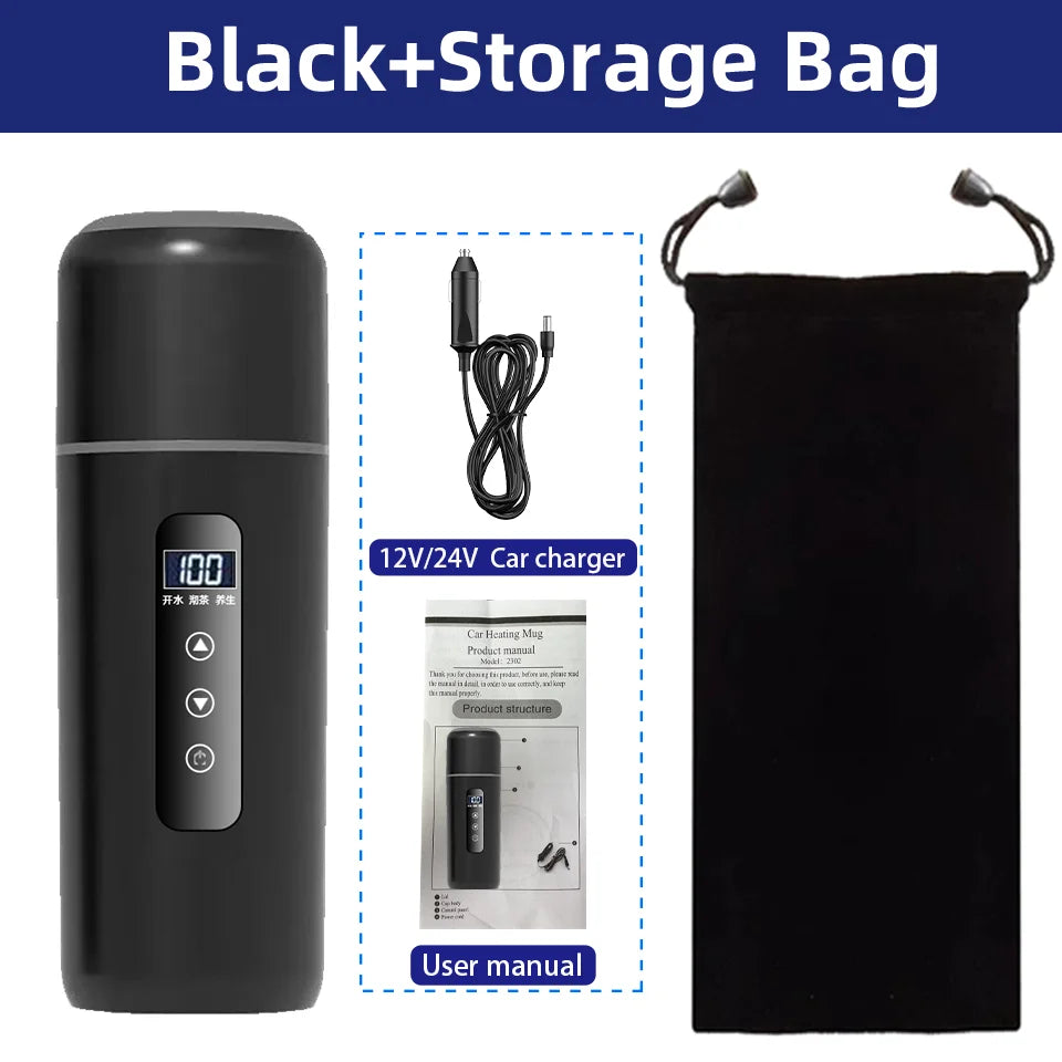12V/24V Portable Car Electric Kettle 500ml – Smart Touch Screen Travel Heating Cup with Adjustable Temperature Thermal Mug