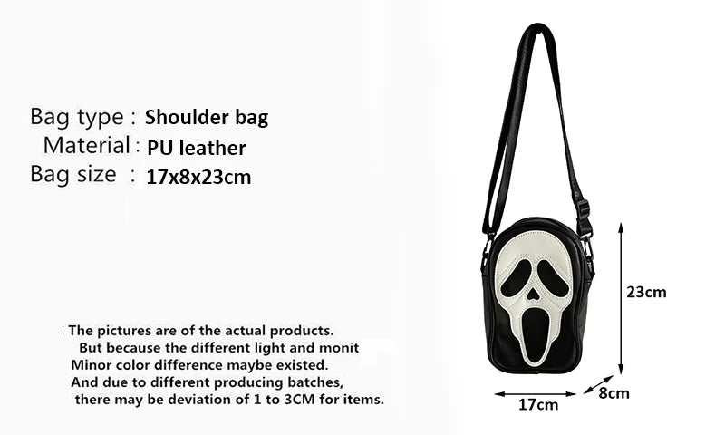 Halloween Ghost Crossbody Bag — Skull Shoulder Bag for Women & Girls, Y2K Punk Hiphop Skeleton Handbag