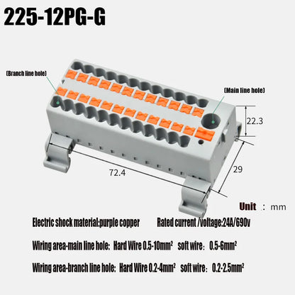 Push-In Modular Wire Connector Terminal Block – Compact 1-In Multiple-Out Splicing Lighting Connector, 225 Series (1Pc)