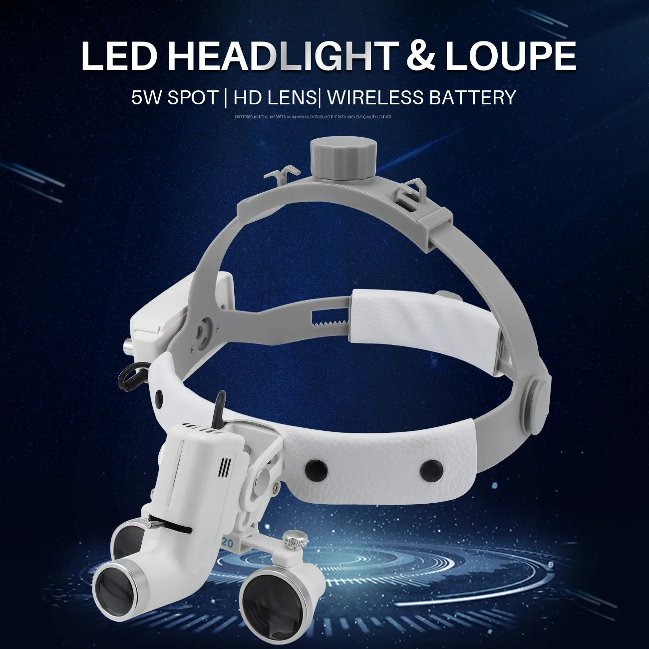2.5X/3.5X Dental LED Loupes — Adjustable Brightness Spot Headlamp, 5W Surgical Headlight for Dental Lab