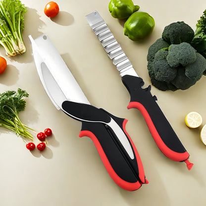 Premium Multi-Function Kitchen Scissors with Cutting Board - Chop Scissors Vegetable Chopper & Waffle Knife