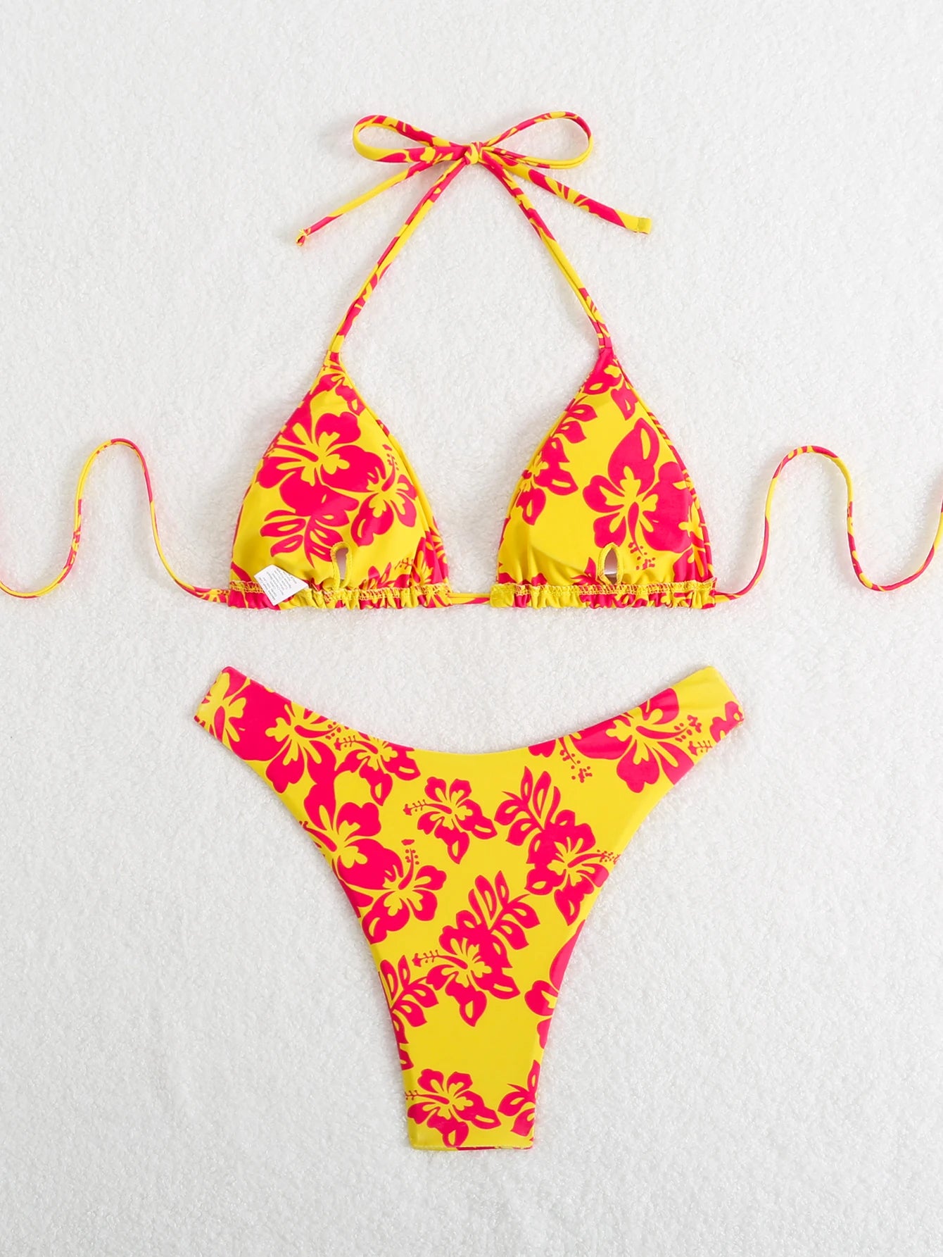 Retro Floral Print Bikini Set - Women's High Waisted Lace Up 2 Piece Summer Swimsuit Beachwear
