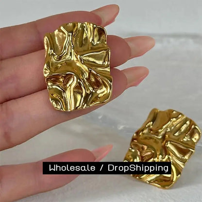 CARLIDANA 18K Gold Plated Titanium Steel Square Earrings – Waterproof Wrinkle-Shaped Jewelry