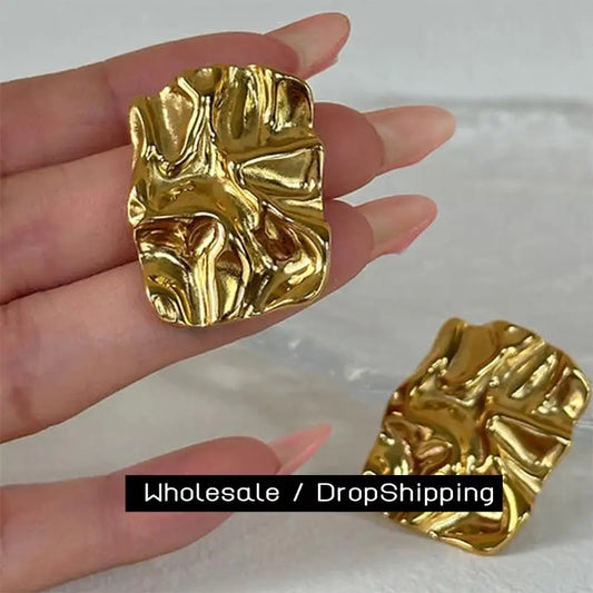 CARLIDANA 18K Gold Plated Titanium Steel Square Earrings – Waterproof Wrinkle-Shaped Jewelry