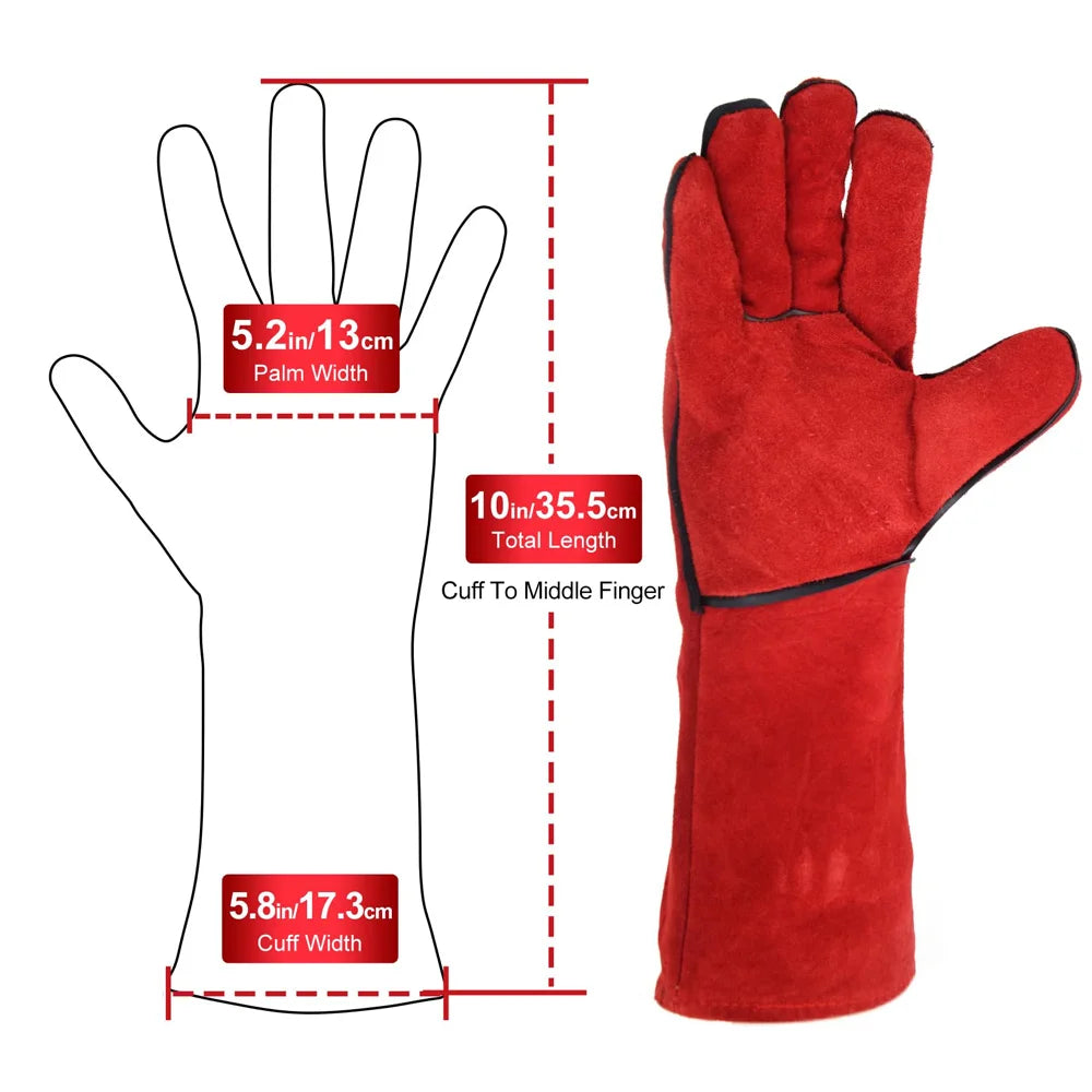Leather Welding Gloves – Fire/Heat Resistant Work Gloves for MIG, TIG, Stick, Forge & BBQ Grill Safety