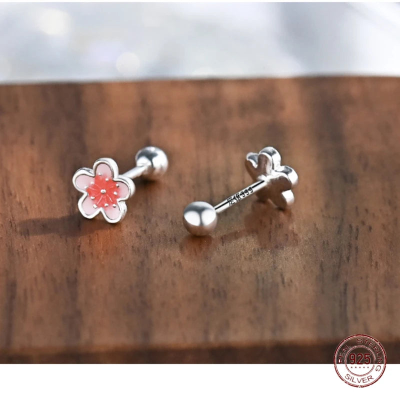 Pink Cherry Blossom Stud Earrings – 925 Sterling Silver CZ Flower Jewelry Gift for Women, Valentine’s Day and Special Occasions