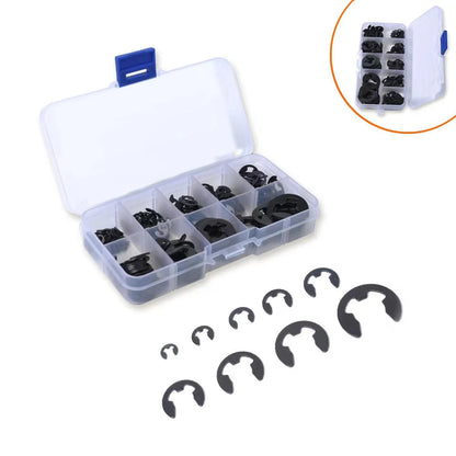 120-Piece Stainless Steel Retaining Circlip Set - Black Snap Ring E-Clip Assortment M1.5-M10 for Shaft Fasteners