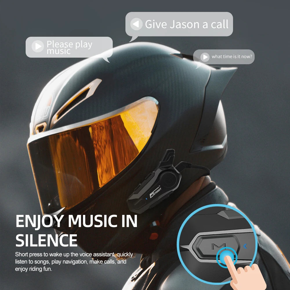 1/2X Bluetooth V5.3 Motorcycle Helmet Intercom Headset – 1000M Noise-Reduction Interphone with Music Sharing for Moto Riders