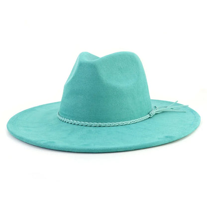 Suede Top Hat Fedora - 9.5cm Wide Brim Felt Jazz Hat for Men and Women, Autumn/Winter Classic Church Sombrer