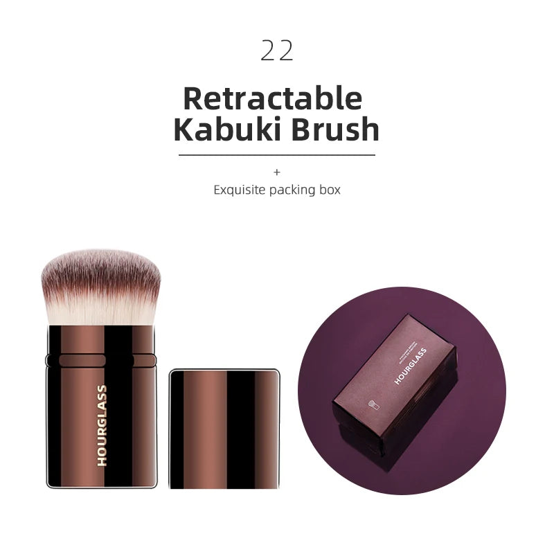 Hourglass Retractable Makeup Brush Set – Professional Eyeshadow, Foundation, Concealer, Powder, Bronzer, Blusher & Eyeliner Brushes