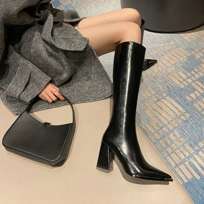 Pointed Toe Women's High Boots – Fashionable Side Zipper Long Booties, Elegant Party High Heel Shoes for Winter