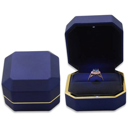 LED Jewelry Ring & Necklace Box — Luxury Velvet Display Case with Light for Engagement, Proposal & Wedding Gifts