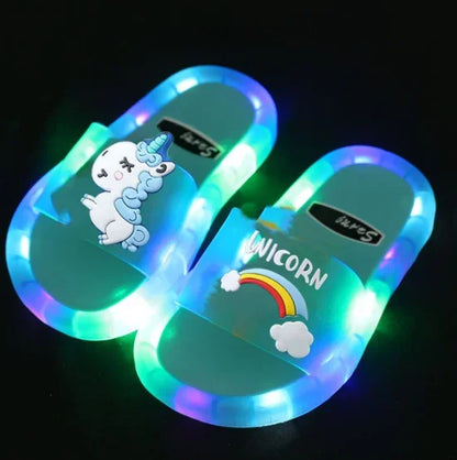 Children’s Cartoon Unicorn Slippers – Light-Up Cute Animal Print Shoes for Boys & Girls, Toddler Bathroom Slippers