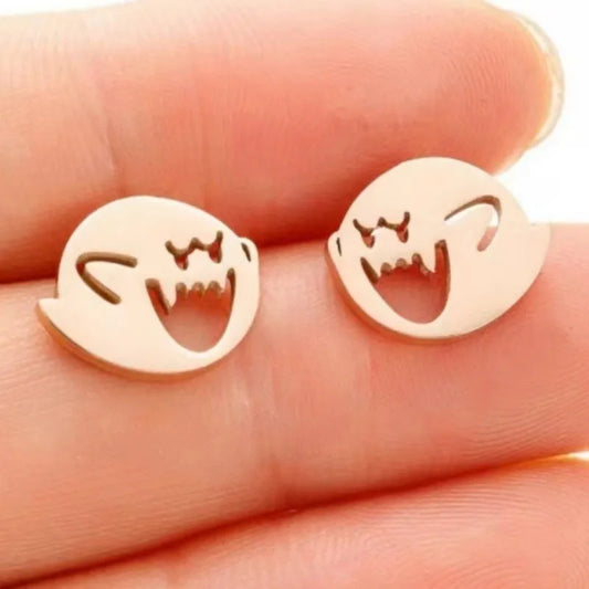 2pcs Stainless Steel Cute Cartoon Stud Earrings for Women - Silver, Black, Gold Minimalist Piercing Jewelry Gift