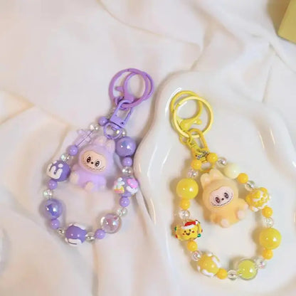 Labubu Keychain — Creative Resin Bead Cartoon Pendant for Backpack, DIY Couple & Kids Gifts