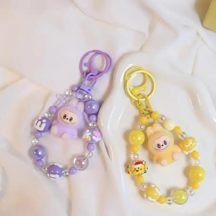 Labubu Cartoon Resin Bead Keychain – Creative Backpack Pendant DIY Gifts for Kids & Couples