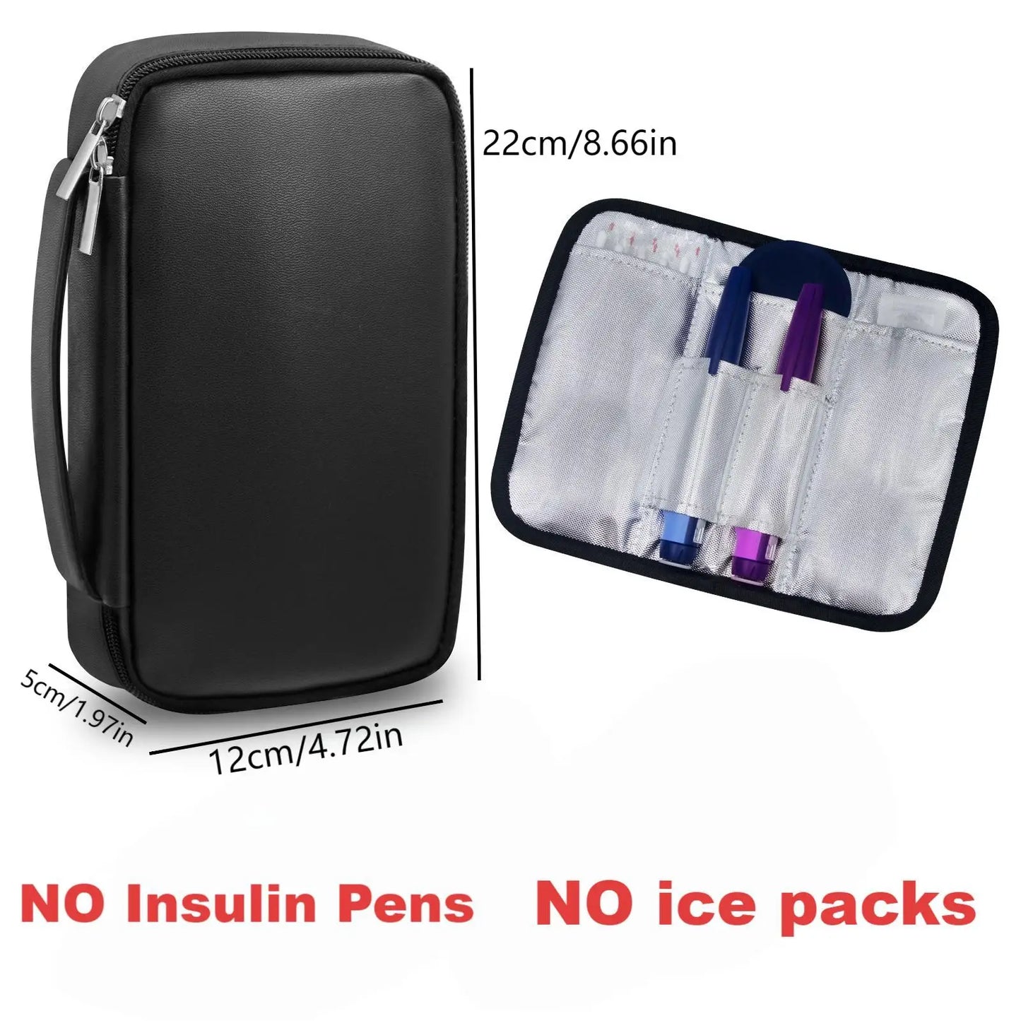 Insulin Travel Bag for Diabetics, PU Leather Double Layer Organizer Case for Insulin Pens & Test Kits with Handle Medical Storage Pouch